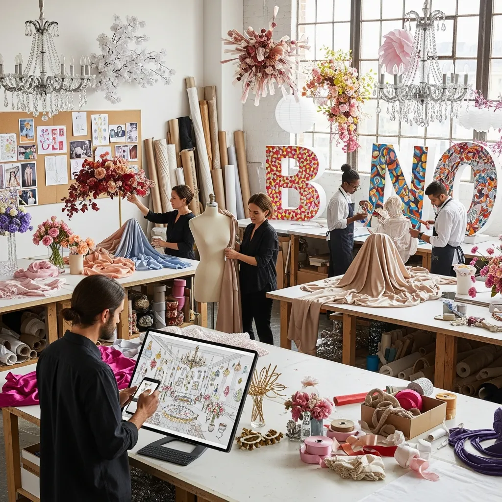 Our team working on designing and crafting event decorations