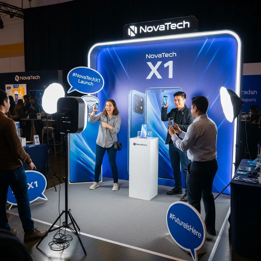 Product launch event with branded photo zone