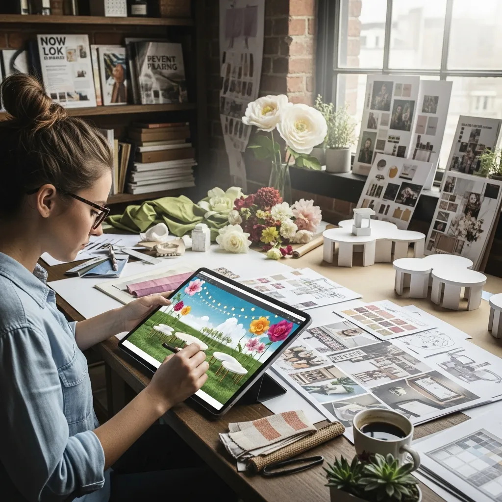 Designer working on custom event decoration concepts