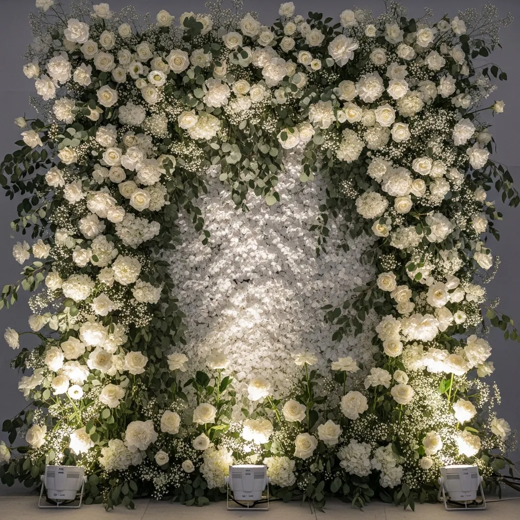 Elegant floral photo backdrop with custom lighting and textures