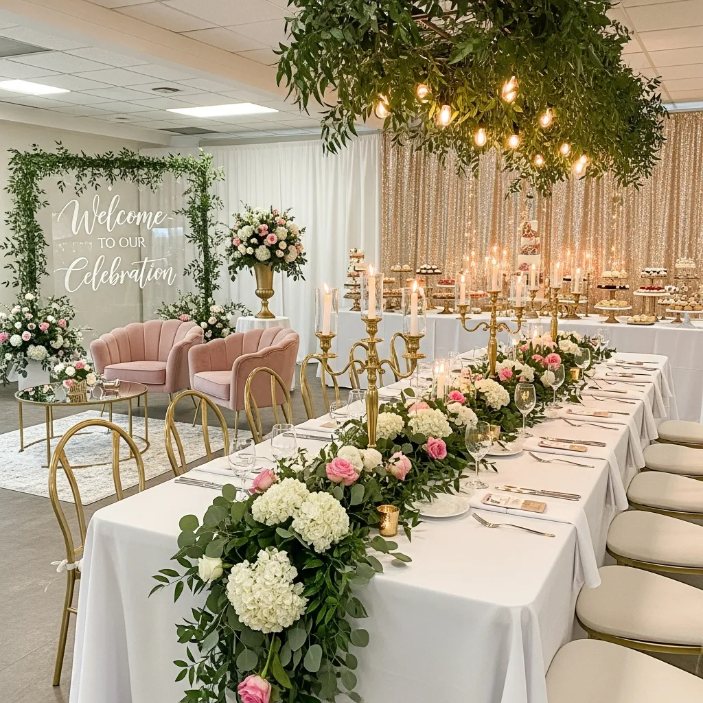 Comprehensive event styling package including multiple decor elements and installations