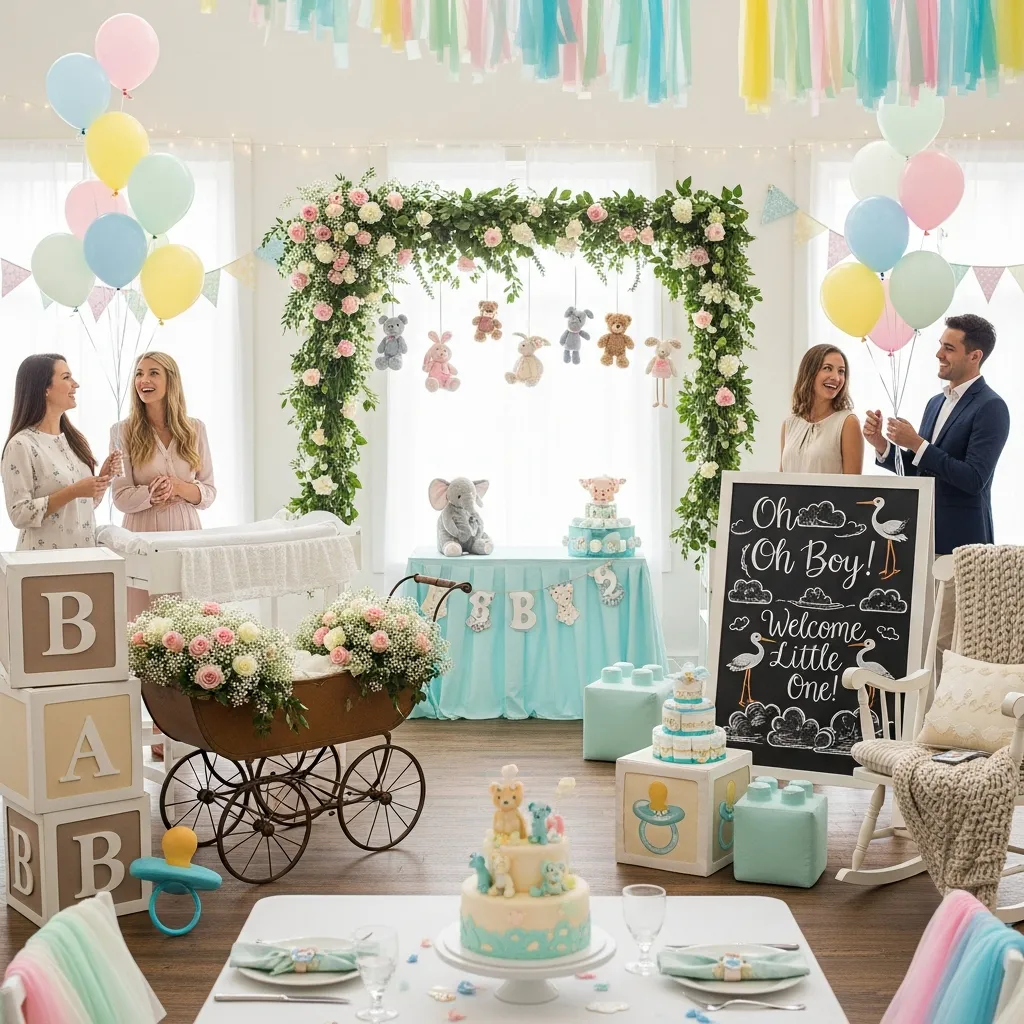 Baby shower with whimsical decor and photo opportunities