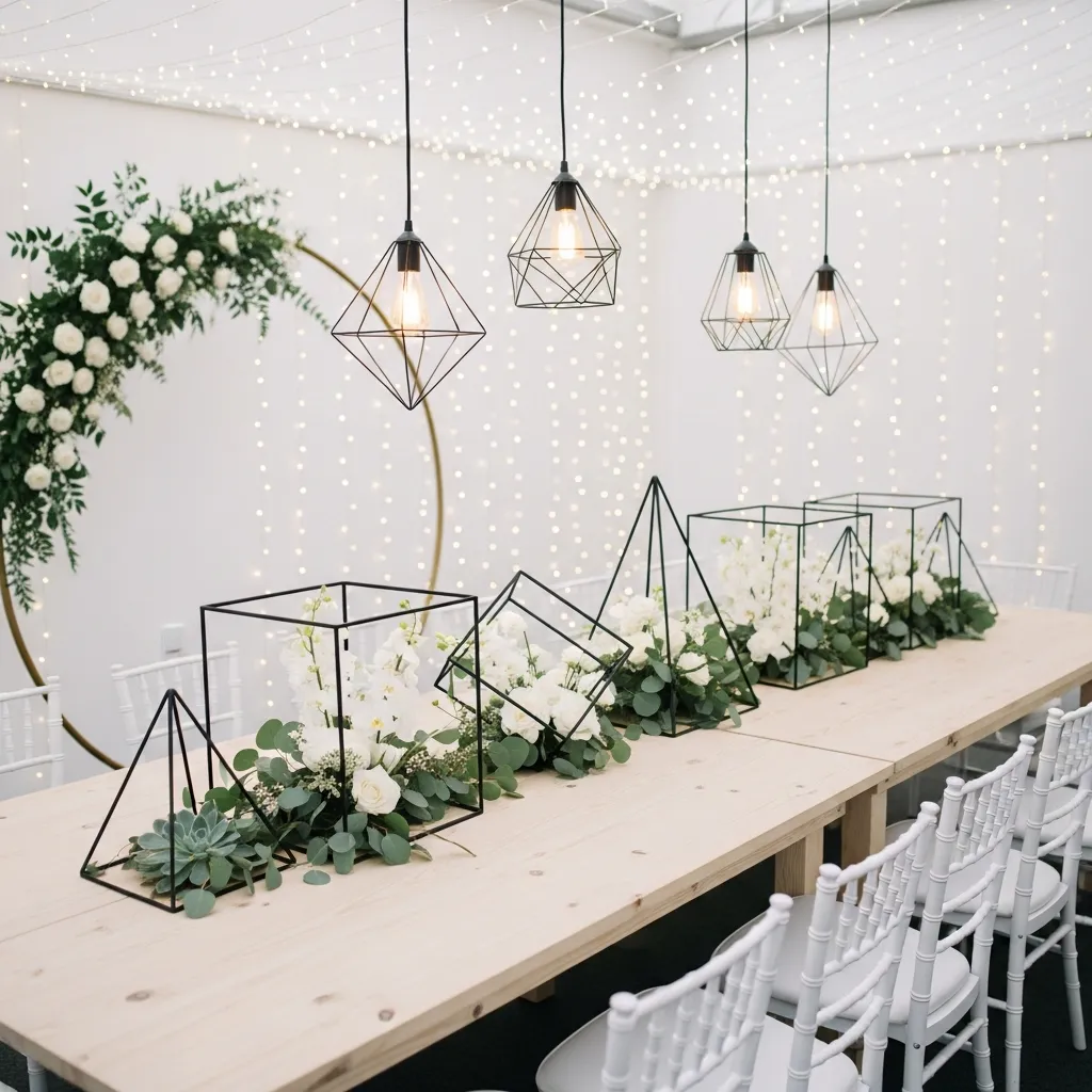 Modern minimalist wedding decor with geometric elements
