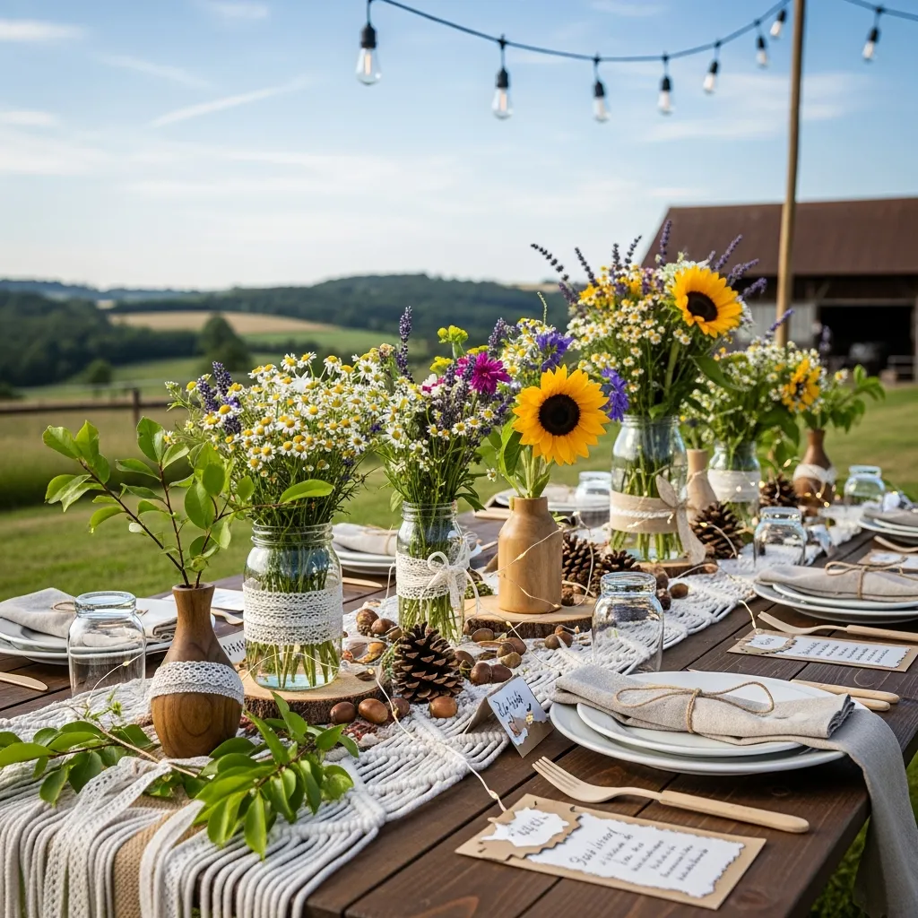 Rustic countryside wedding decoration with natural materials